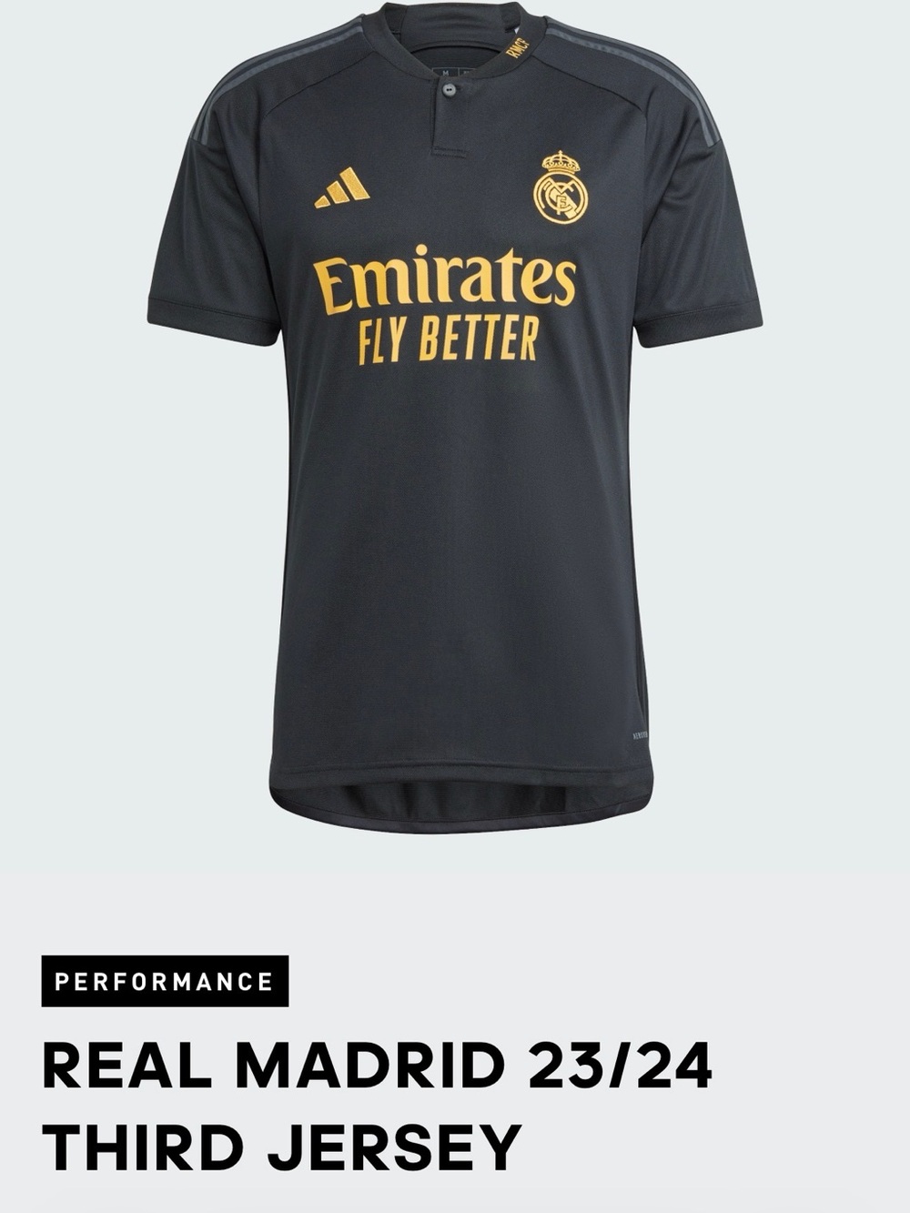 adidas Real Madrid Men’s Black & Yellow Away/Third Jersey
